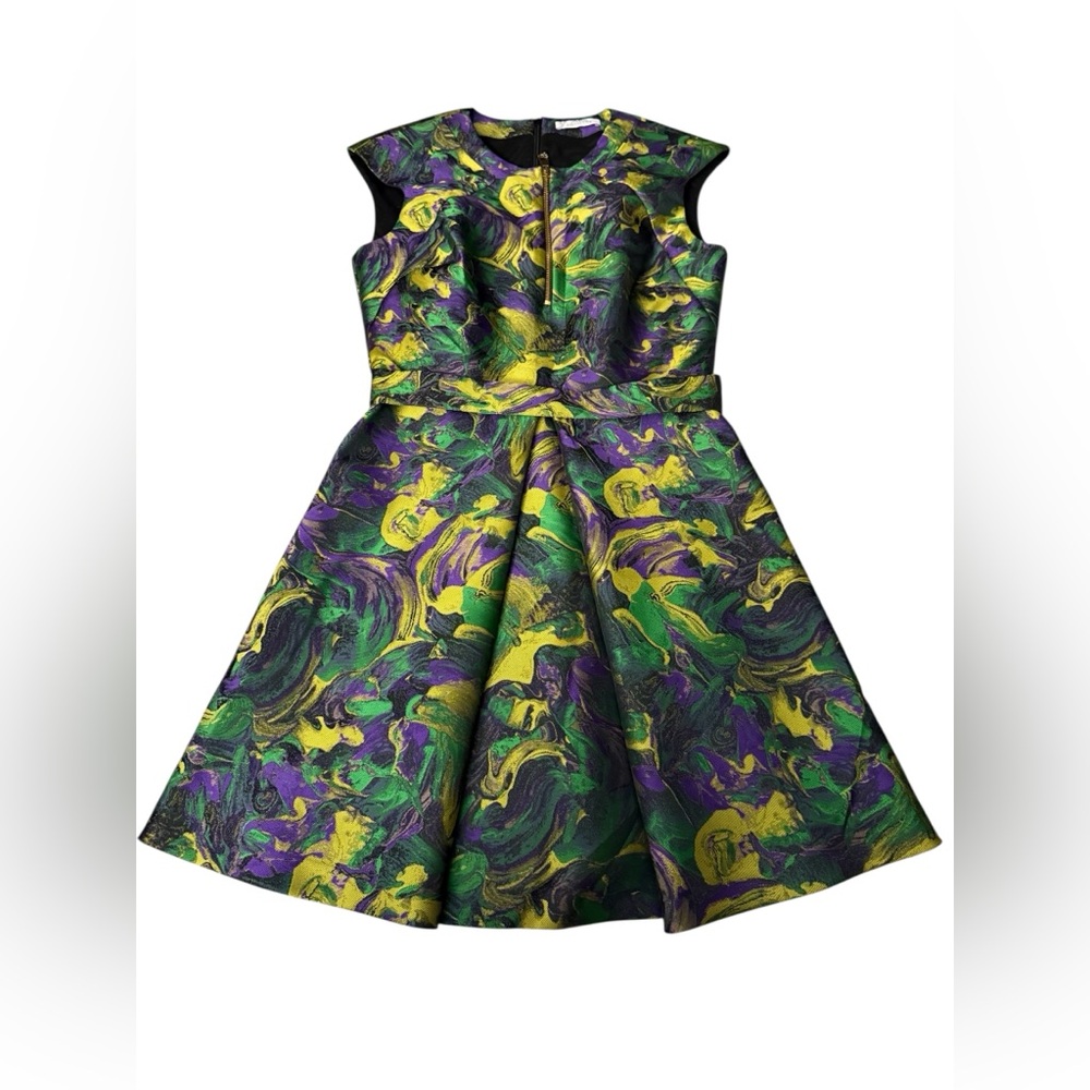 VERSACE COLLECTION SKATER DRESS Vibrant Multicolor Sleeveless Zip Front IT 42